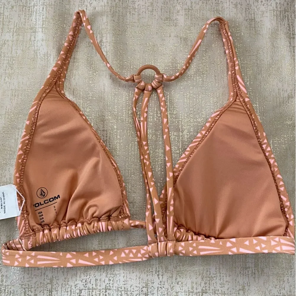 Volcom Tribe Tan/Pink Hunter Triangle Bikini Top Size Small NWOT - Picture 3 of 6
